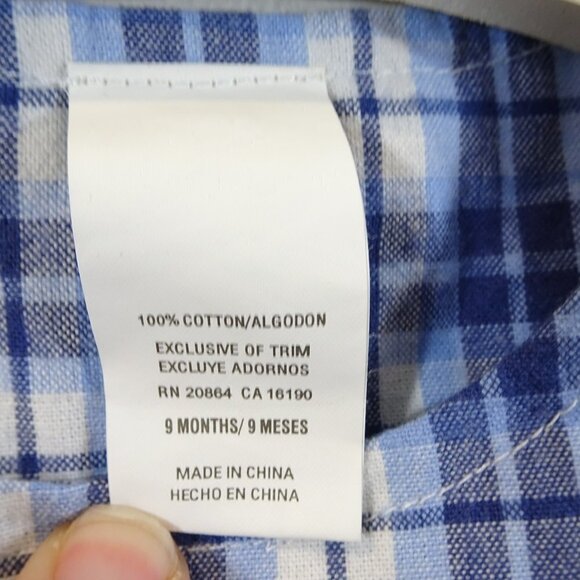 LITTLE ME Blue Plaid Shortalls Size 9Mos NEW Overalls Summer 100% Cotton - Picture 3 of 5